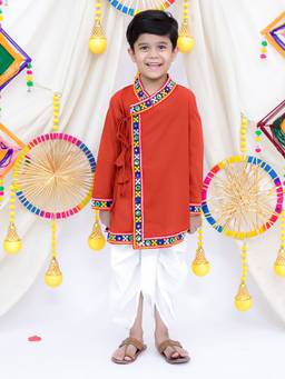 BownBee - Festive Angrakha Style Dhoti & Kurta For Boys - Maroon