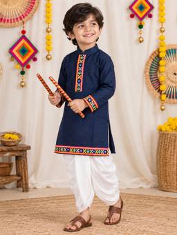 BownBee - Festive Dhoti & Kurta For Boys - Navy Blue