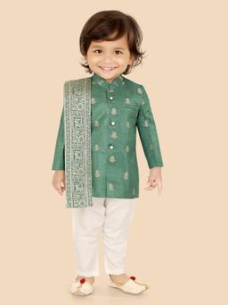 ETHNIKS NEURON - Boys Green Embroidered Kurta with Pyjama & Dupatta