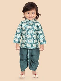 ETHNIKS NEURON - Boys Green Printed Kurta with Dhoti