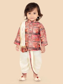 ETHNIKS NEURON - Boys Pink Embroidered Kurta with Dhoti & Dupatta