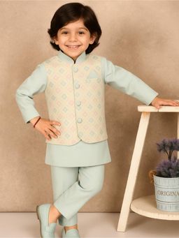 Kidbea - Boys Blue Printed Kurta with Pyjama & Jacket