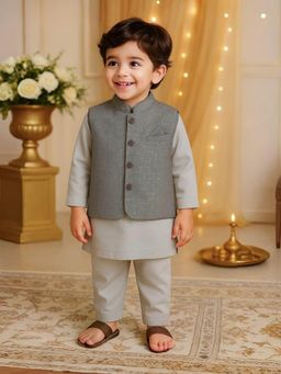 Kidbea - Boys Grey Embellished Kurta with Pyjama & Jacket