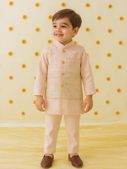 Kidbea - Boys Pink Embroidered Kurta with Pyjama & Jacket
