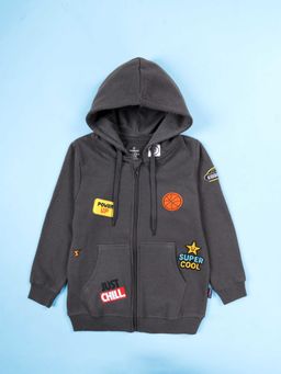 KiddoPanti - Boys Grey Graphic Hoodie