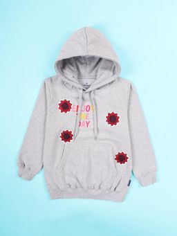 KiddoPanti - Girls Grey Graphic Hoodie