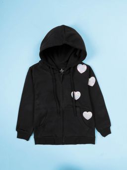 KiddoPanti - Girls Black Embellished Hoodie