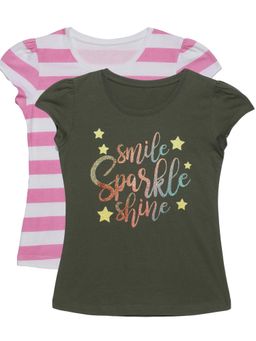 PLUM TREE - Girls Multi-Color Typography T-Shirts (Pack of 2)