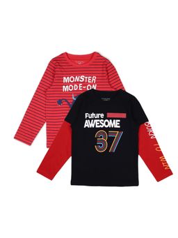 PLUM TREE - Boys Multi-Color Printed Full Sleeve T-Shirts (Pack of 2)