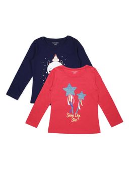 PLUM TREE - Girls Multi-Color Printed Long Sleeve T-Shirts (Pack of 2)