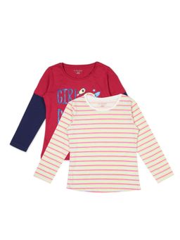 PLUM TREE - Girls Multi-Color Printed Long Sleeve T-Shirts (Pack of 2)