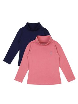 PLUM TREE - Girls Multi-Color Solid High Neck T-Shirts (Pack of 2)