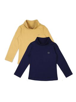 PLUM TREE - Girls Multi-Color Solid High Neck T-Shirts (Pack of 2)