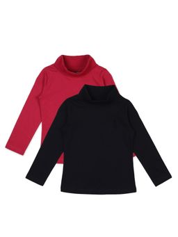 PLUM TREE - Girls Multi-Color Solid High Neck T-Shirts (Pack of 2)