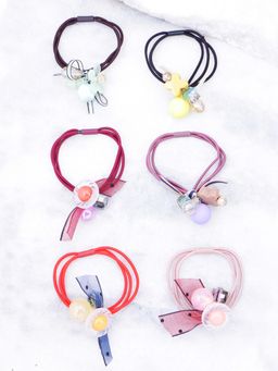 Yellow Chimes - Women Set of 6 Assorted Beaded Ponytail Holders