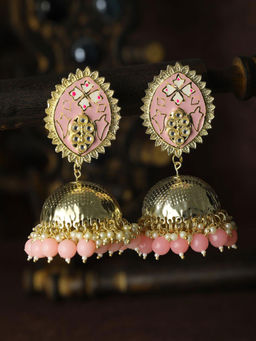 Priyaasi - Oversized Pink Kundan Gold Plated Floral Jhumka