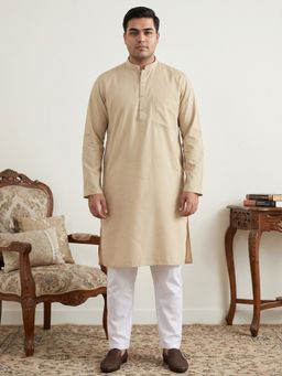 Jompers - Beige Solid Cotton Kurta with Pyjama for Men