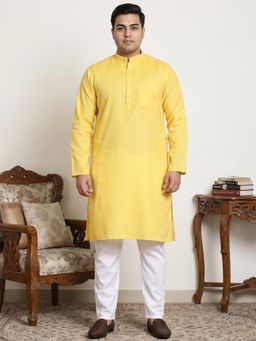 Jompers - Yellow Solid Cotton Kurta with Pyjama for Men