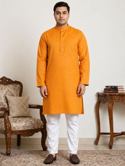 Jompers - Orange Solid Cotton Kurta with Pyjama for Men