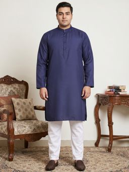 Jompers - Navy Blue Solid Cotton Kurta with Pyjama for Men