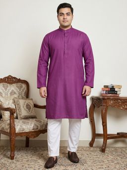 Jompers - Purple Solid Cotton Kurta with Pyjama for Men