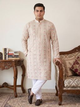 Jompers - Beige Embroidered Kurta with Pyjama for Men