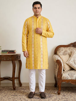 Jompers - Yellow Embroidered Kurta with Pyjama for Men