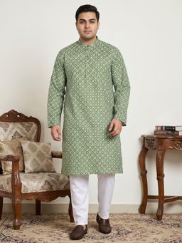 Jompers - Men Green Geometric Printed Kurta with Pyjama