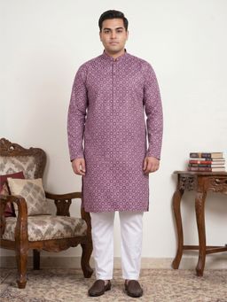 Jompers - Men Purple Geometric Printed Kurta with Pyjama