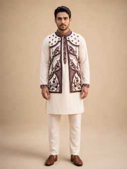 Jompers - White Embroidered Kurta with Pyjama & Jacket For Men