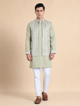 Jompers - Green Embroidered Kurta with Pyjama & Jacket For Men