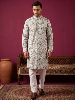 Jompers - White Silk Blend Embroidered Kurta with Pyjama