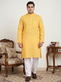 Jompers - Men Yellow Cotton Striped Kurta with Pyjama