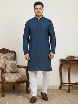 Jompers - Teal Embroidered Cotton Kurta with Pyjama