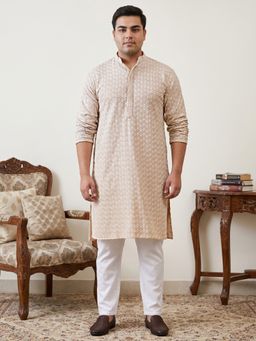 Jompers - Beige Sequin Embroidered Pure Cotton Kurta with Pyjama