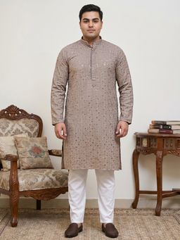 Jompers - Beige Sequin Embroidered Pure Cotton Kurta with Pyjama
