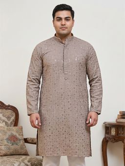 Jompers - Beige Sequin Embroidered Pure Cotton Kurta