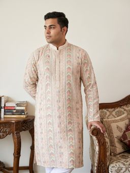 Jompers - Beige Embroidered and Sequins Kurta for Men