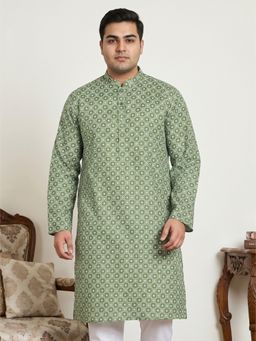 Jompers - Men Green Geometric Printed Kurta