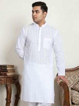 Jompers - Men White Cotton Striped Kurta