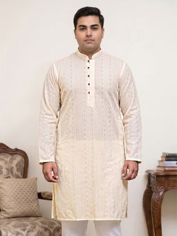 Jompers - Cream Embroidered Cotton Kurta for Men