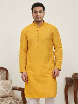Jompers - Mustard Embroidered Cotton Kurta for Men