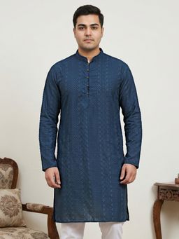 Jompers - Teal Embroidered Cotton Kurta for Men