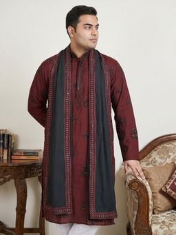 Jompers - Maroon Embroidered Kurta with Dupatta