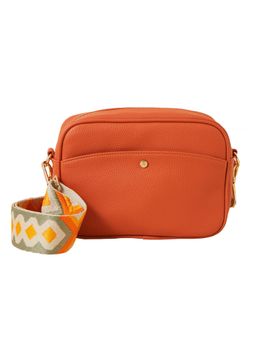 Accessorize London - Women's Faux Leather Orange Webbing Strap Sling Bag