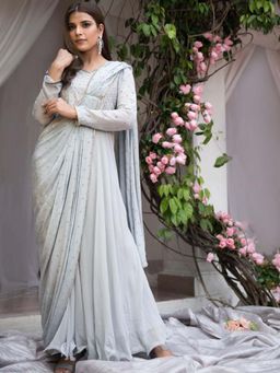 House Of Muher - Inaya Grey Anarkali Dress