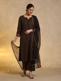 Jaipuri Banno - Black Straight Line Kurta with Pant and Dupatta