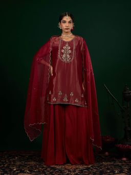Omana by Ranjana Bothra - Red Ruhani Sharara and Kurta with Dupatta Set