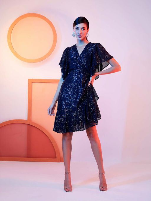 Buy BOHO-CHIC By Sukriti Jain Blue Flattering Sequin Dress Online