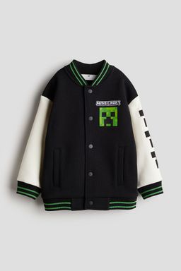 H&M - Boys Black Oversized Printed Baseball Jacket